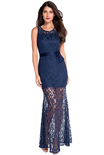 Preisvergleich Produktbild LETSDO Spitze Satin Patchwork-Partei-Maxi Kleid (L, Navy)