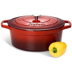 ProCook - Grande Cocotte Faitout Oval - Fonte Émaillée - Compatible Induction - Dégradé Rouge - 30 cm / 6,2 L