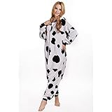 Free Fisher Damen/ Herren Schlafanzug Pyjama, Tier Kostüm, Kuh Schwarz und Weiß, Gr. XL (Körpergröße 178-188 CM) - 