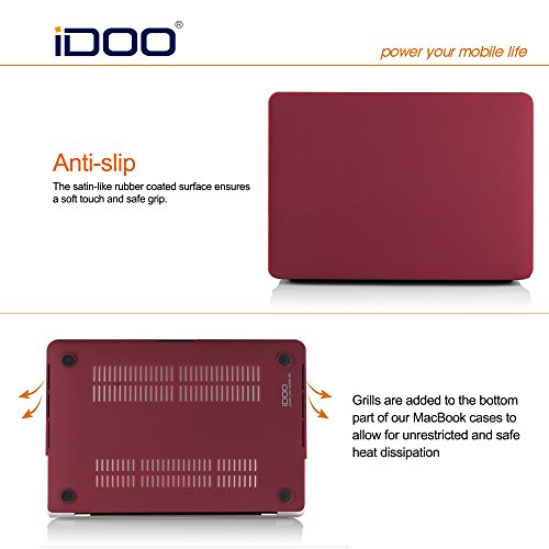 iDOO MacBook Schutzhülle / Hard Case Cover Laptop Hülle [Für 2016 MacBook Pro 15 Zoll mit Touch Bar: A1707] – matt, Weinrot - 3