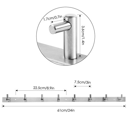 HOMFA Hakenleiste Kleiderhaken Edelstahl rostfrei Wandgaderobe Handtuchhalter Garderobenhaken Wandhaken Mehrzweckhaken gebürstet ca. 30kg belastbar 8 Haken - 2