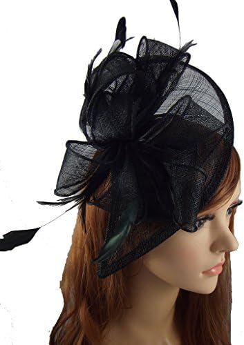 Black Teardrop Sinamay Fascinator With Feathers - Special Occasion Wedding Races