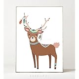 Kunstdruck / Bild KLEINER HIRSCH -ungerahmt- Tier, Boho, Kinderzimmer, Waldtier, Pfeil, Feder
