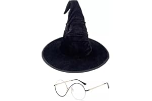 MOUNTEPS Unisex Cosplay Glasses and Hat for UK Movie Wicked's Elphaba - Circular Eyewear for Witchy Party