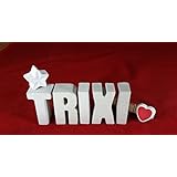 Beton, Steinguss Buchstaben 3 D Deko Schriftzug Namen TRIXI als Geschenk verpackt! Ein etwas ausgefallenes Geschenk zur Geburt, Taufe, Geburtstag oder auch zu anderen Anlässen.
