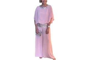 SUYUKU Completo da donna in 2 pezzi con paillettes elegante set per donna sciolto tinta unita casual abiti a due pezzi estivi in chiffon semi formale pantaloni abiti per matrimoni, serate, feste, comodi