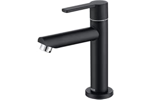 ONECE Grifo Lavabo Negro de Latón de Solo Agua Fría, Grifería Agua Fria de Aseos para Invitados, Monomando de Baño con Manguera de Conexión, Aireador Extraíble