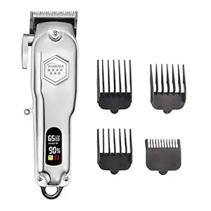 Kubra KB-409 Professional Cordless Rechargeable LED Display Hair Clipper Heavy Duty For Hair and Beard Cut (Silver)