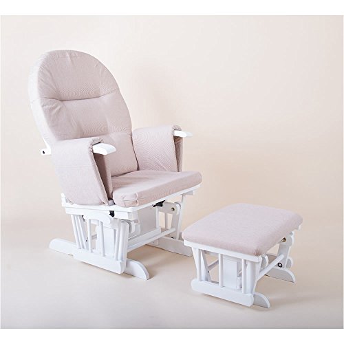 Little House Reclining Glider Chair and Footstool Nursing Chair-White wood and beige