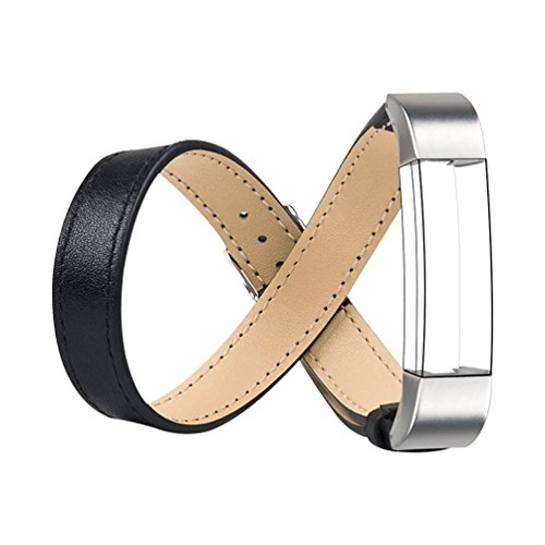 Replacement Armband für Fitbit Alta / Fitbit Alta HR, Wearlizer Ersatz Doppel Tour Lederarmband Wrist Band Watchband Strap Uhrenarmband Erstatzband mit Schnalle für Fitbit Alta