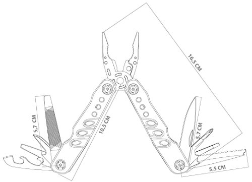 Stagecaptain Corsair Multitool (Outdoor Multifunktionswerkzeug mit 14 Werkzeugen, Zange, Taschenmesser, Schraubenzieher, Flaschenöffner, Säge, Ahle, Bohrer, Feile, Aluminium/Edelstahl) blau - 7