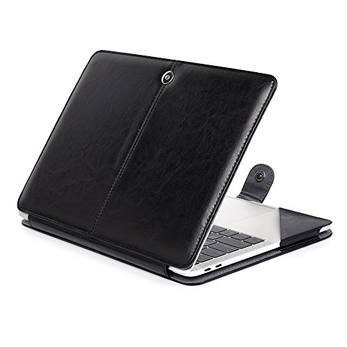 Se7enline® (2 in 1) Macbook 13 Zoll PU Leder Schutzhülle mit Glatt Weich Berühren PU Leder Sleeve Tasche Hülle für 2016+ Macbook 13 Zoll Neu-Pro mit/ohne Mutil-Touch Bar Modell A1706/A1708 + Klar TPU DE Design (QWERTZ) Tastatur Schutzhülle – Schwarz/Black - 6