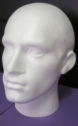 POLYSTYRENE WHITE MALE DISPLAY HEAD MANNEQUIN FOR WIG