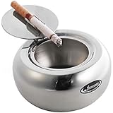 Ashtray, Newness Stainless Steel Modern Tabletop Ashtray with Lid, Cigarette Ashtray for Indoor or Outdoor Use, Ash Holder for Smokers, Desktop Smoking Ash Tray for Home Office Decoration, Silver