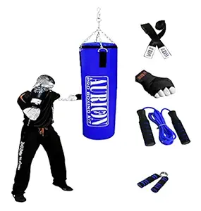 Aurion Synthetic Leather Punching Bag- Black - Filled 4 Feet with Free Chain Heavy Bag with Chain