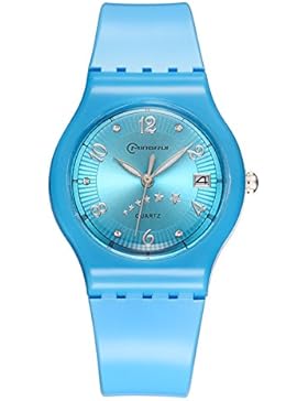 Mädchen Quartz uhr,Einfache Wasserdicht 30 m leben Kalender Quarz-uhrwerk Strap dünn und glänzend Junge Mädchen-H