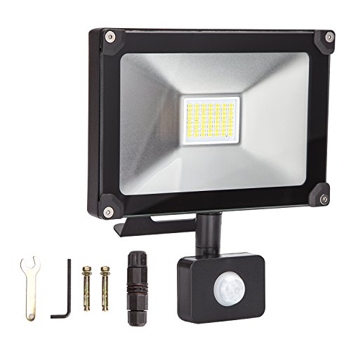 ALOTOA 20W PIR LED Foco Exterior, Blanco Fresco 6000K 2000lm, 100W Equivalente halogeno LED Faro Sensor de Movimiento, IP65 Impermeable Para Proyector al aire libre