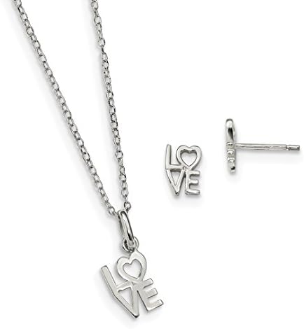 925 Sterling Silver Love 18 Inch Chain Necklace Post Stud Earrings Set Fine Jewelry For Women Gift Set