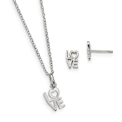 925 Sterling Silver Love 18 Inch Chain Necklace Post Stud Earrings Set Fine Jewelry For Women Gift Set