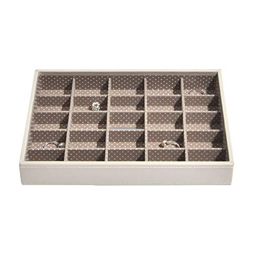 Stackers classic size | caja de la joyería organizador con 25 secciones para el pendientes y encantos, de color crema con forro de punto marrón