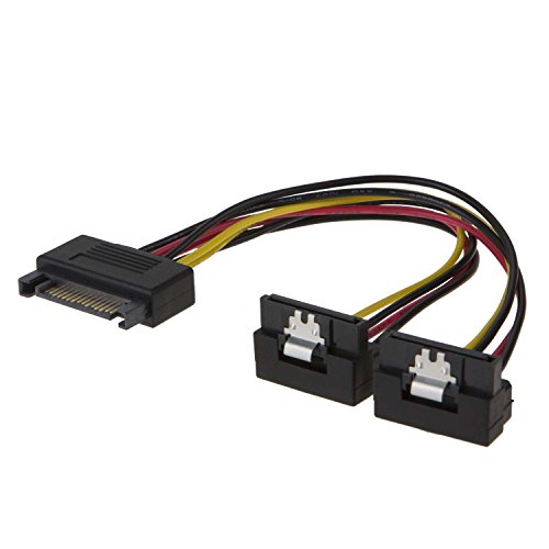 SATA Power Kabel, cablecreation [2er Pack] 6 SATA 15 Pin männlich auf 2 x SATA 15 Pin Down Winkel Buchse Power Splitter Kabel