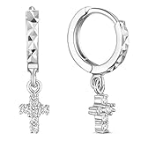 Descripcišn: Pendientes de aro de plata de ley 925, con latšn Micro AAA Pave Cubic Zirconia Cruz colgante, Platino, unos 22 mm de largo, cruz: 7x5 mm.