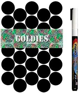 30 SMALL CIRCULAR RE-WRITABLE CHALKBOARD BLACKBOARD LABELS Herb &amp; Spice Jar or Tupperware Stickers (30mm diameter) With White Chalk Pen