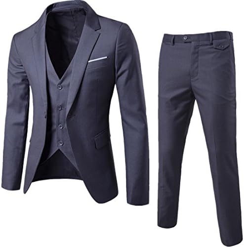 GOMY Men's Slim Fit 3 Piece Suits Single Breasted Business Wedding Blazer Jackets Tux Vest&amp;Trousers