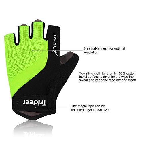 Trideer Halbfinger Fahrradhandschuhe Reithandschuhe Radsporthandschuhe Trainingshandschuhe mit Adjustable Handgelenkstütze für Road Race, Mountainbike, Radsport, Reiten, Wandern, Bergsteigen, Camping und mehr Sports im Freien, Microfiber Material und Breath Lycra Fabric mit Safe Geleinlage, Idea für Damen Herren Frauen Manner(Schwarz und Grün) - 3