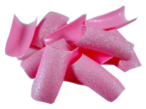 100 Pink Glitter Fake Nails Nail Tips French Acrylic FREE GLUE by Desire