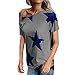 Produktbild Frauen Tops Ba Zha HEI Frauen Sommer Kurzarm Bluse Tops Sweatshirt Damen Bluse Elegant Sterne Drucken Shirt Herbst Trägerlos Langarmshirts Locker Hemd Jumper Pullover Tops Oberteile (Grau, S)