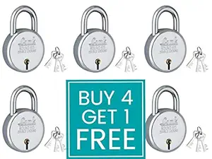 Link Lock Round 65mm Double Locking Technology with 3 Keys are not Interchangeable Security Ensured Padlock (Silver) - Pack of 4