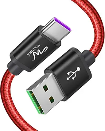 Wayona Nylon Braided Dash Charging Cable (5V/4A) and Data Sync Fast Charge Type C Cable for OnePlus 7, 6T,6,5,5T, 3T, 3 (Nylon Dash 6FT, Red)