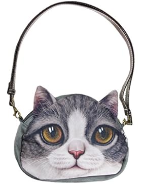 Damen Mädchen Umhängetasche Schultertasche mit süßes Design Handtasche Damentasche Katzentasche Crossbody Bag...