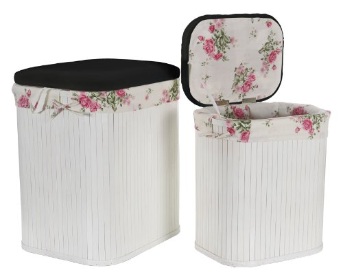Wäschesammler, Wäschebehälter Truhen 2er SET Rosen, schwarzer Deckel, Bambus Wäschebehälter Wäschesortierer Wäschetruhe Wäschetonne Wäschebox