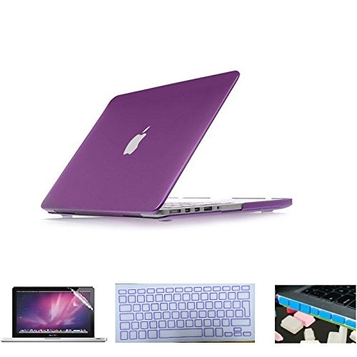 i-Buy Harte Schutzhülle Hülle für Apple Macbook Pro 13.3 Zoll mit DVD-Treiber + Schutzfolie + Silikon Tastaturschutz + Anti-Staub-Stecker - Metallischen Lila