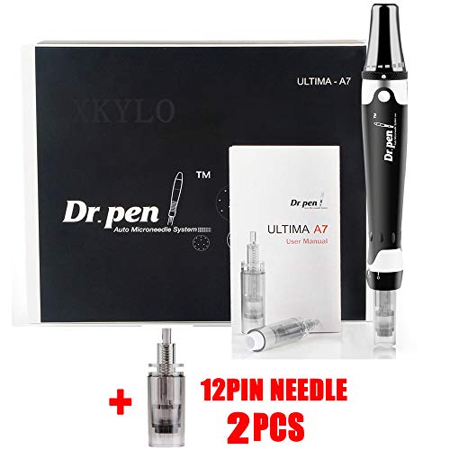 Dr.Pen ULTIMA A7 - Sello eléctrico con micro aguja ajustable de 0 a 2,5 mm para eliminar las arrugas y el acné y las cicatrices antienvejecimiento con 2 cartuchos de 12 pines