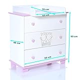 LCP KIDS Baby Wickelkommode Prinzessin rosa weiss mit 3 grossen Schubladen und und abnehmbaren Wickelaufsatz - 3