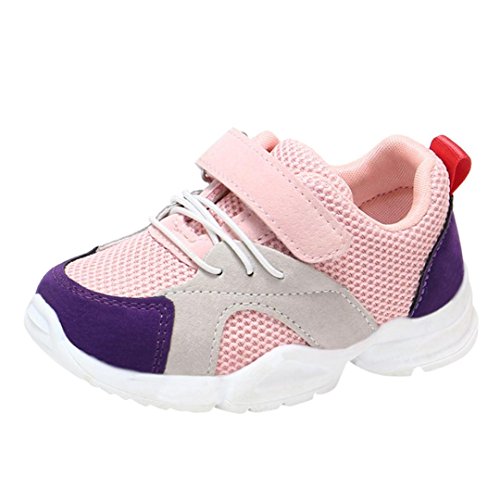 Preisvergleich Produktbild Turnschuhe Kinder,Sannysis Kleinkind Baby Jungen Mädchen Casual Farbabstimmung Turnschuhe Mesh Laufschuhe Sportschuhe Luminous Outdoor Wildledersohle Laufschuhe mit Klettverschluss 21-30 (24, Rosa)