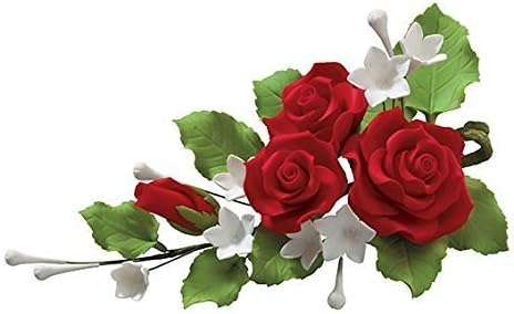 Red Rose Flower Anniversary Wedding Cake Spray Sugar Paste Topper