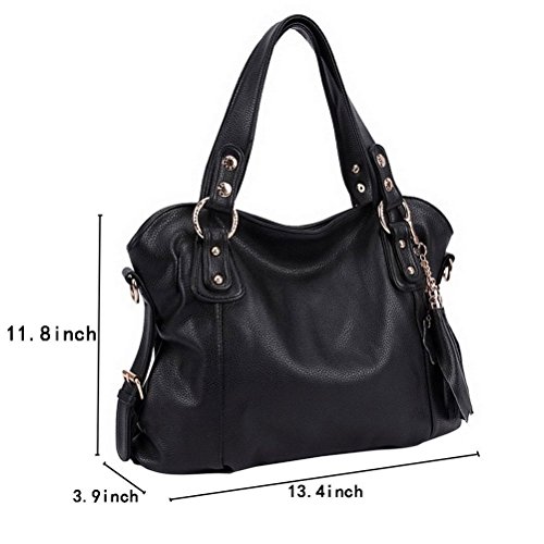 Domila Women's Soft Leather Tote Handbag Shoulder Bag (black)