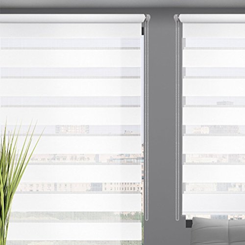 Kinlo® 90×150 cm Duo-Rollo Doppelrollo für Fenster und Türen Easyfix Klemmfix mit Klemmträgern ohne Bohren ,weiß – inkl. Zubehör - 5