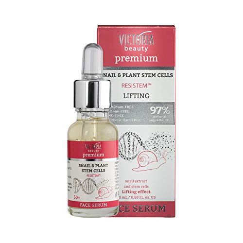 Victoria Beauty PREMIUM - POWERFUL Face Lifting SNAIL and PLANT STEM CELLS Natural Face Serum for Women with Mature Skin (Age 50+) - Moisturizer with Hyaluronic Acid, Snail Serum and Stem Cell Serum