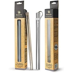 Baguettes en titane Extra-Léger Ultra Léger Professionnelle (Ti), Baguettes Livrées avec Étui en Aluminium de Qualité Exclusive Exclusif (Gris)
