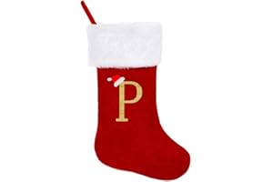 PUUPAA Weihnachtsstrümpfe mit Buchstaben, roter Samt mit weißem, superweichem Plüsch, bestickt, Weihnachtsstrümpfe, klassisch, personalisierte Strumpfdekorationen für Weihnachten, Urlaub, Weihnachten (P)