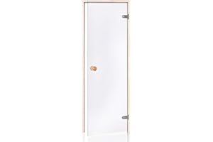 Amilano Saunatür CLASSIC Hochwertige Glastür 8mm inkl. Zarge Vollholz Leicht Einstellbar DIN Links Rechts (80x190, Espe/Klar)