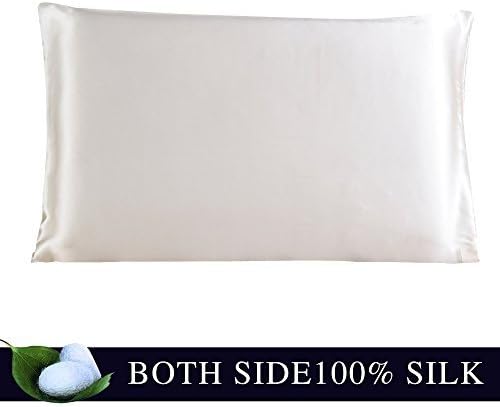 July Sheep Pure Silk Pillowcase,Natural 100% Mulberry Silk,19 momme, 600 thread count for Hair&amp;Facial beauty with Hidden Zipper-Ivory White Standard(20 x 26 inches)