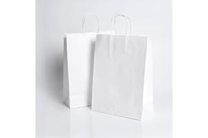 ESPIRITO REBELDE LDA. 50 x sacchetto di carta Kraft bianco con manici 18 x 8 x 24 cm borsa per la spesa regalo di nozze