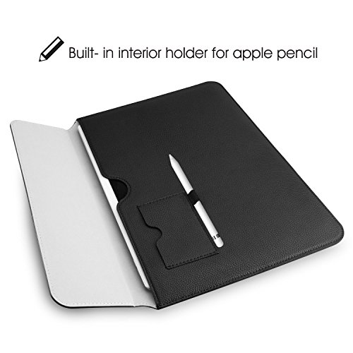 MacBook Pro Schutzhülle Sleeve, omoton dünnsten und leichtesten PU Geldbörse Leder Sleeve für Apple MacBook Pro (38,1 cm, 2016), integriertem in Innen Halterung für Apple Bleistift und Dokument Tasche, Schwarz - 2