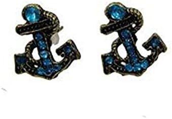 Minifamily® Cute Blue Bronze Anchor Diamond Stud Earrings Come With Free Unique Ring and Rubber Wrist Band